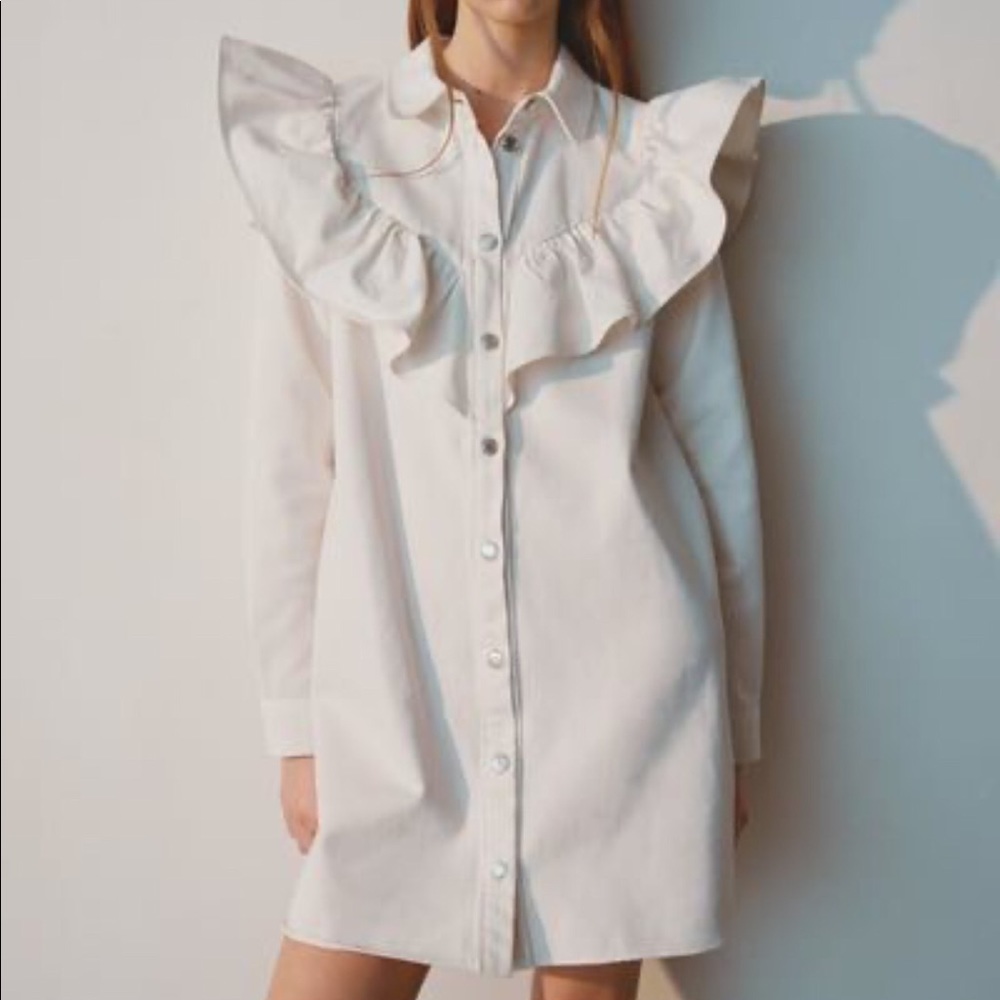 ZARA Ruffle Denim Dress Size S